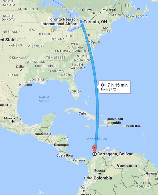 Toronto to Cartagena Map Colombia here I come!