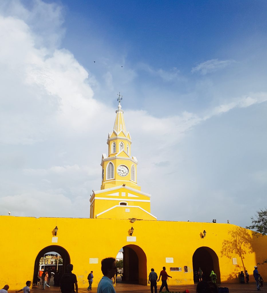 Clock Tower Cartagena's tourist area
