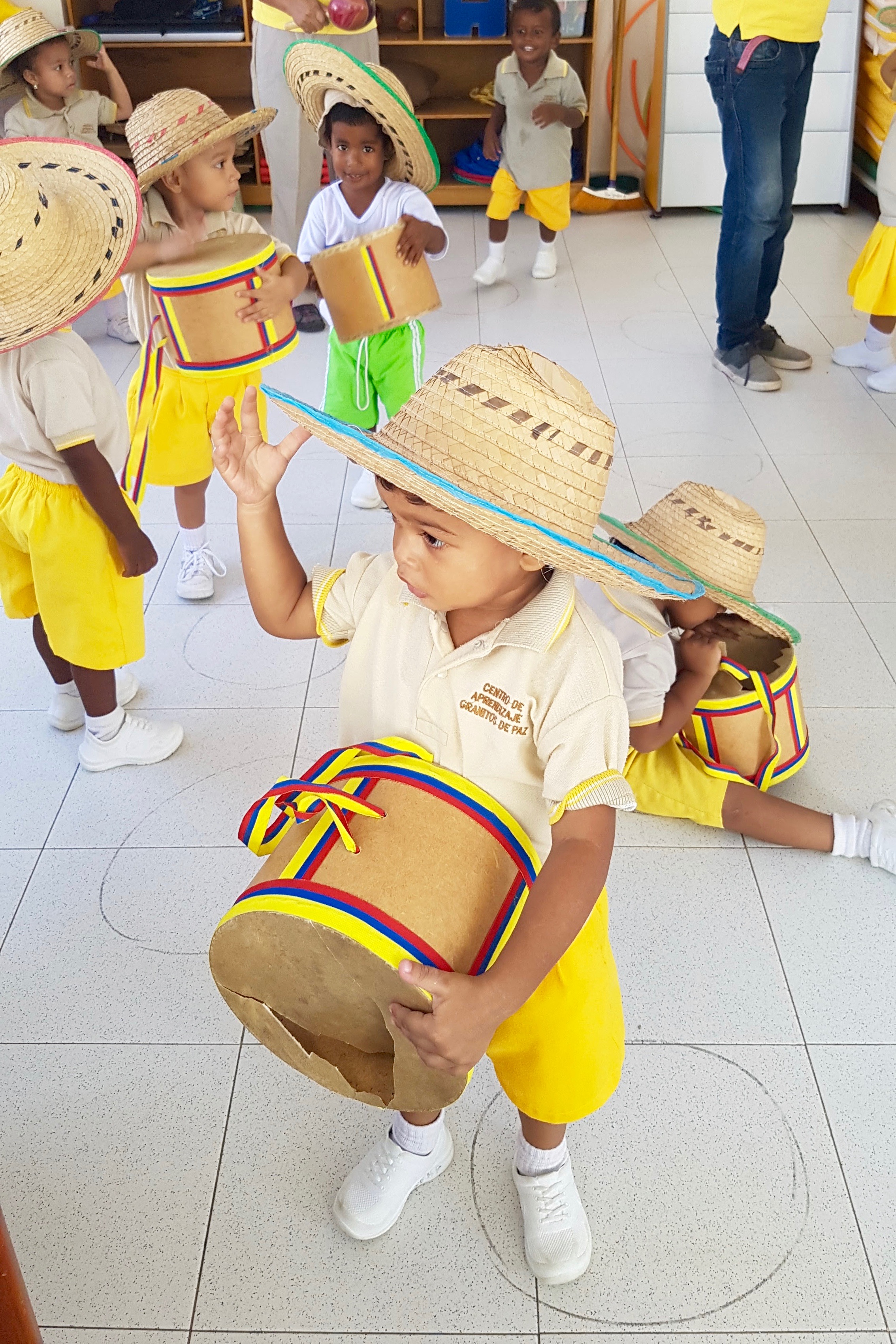 Drums and Sombreros activities with kids volunteer duty in Cartagena