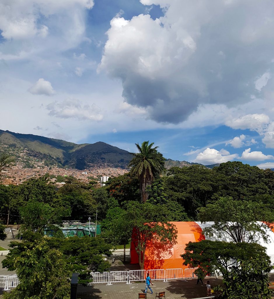 view Medellin garden and park. View of park from garden