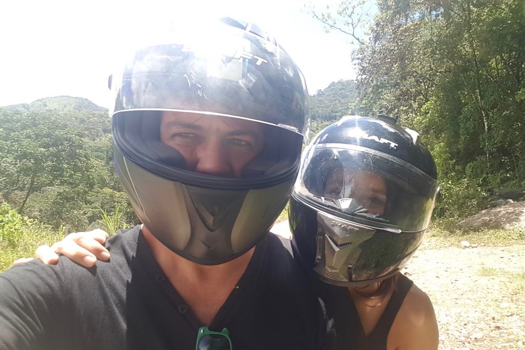 Riding scooter in Guatape Colombia