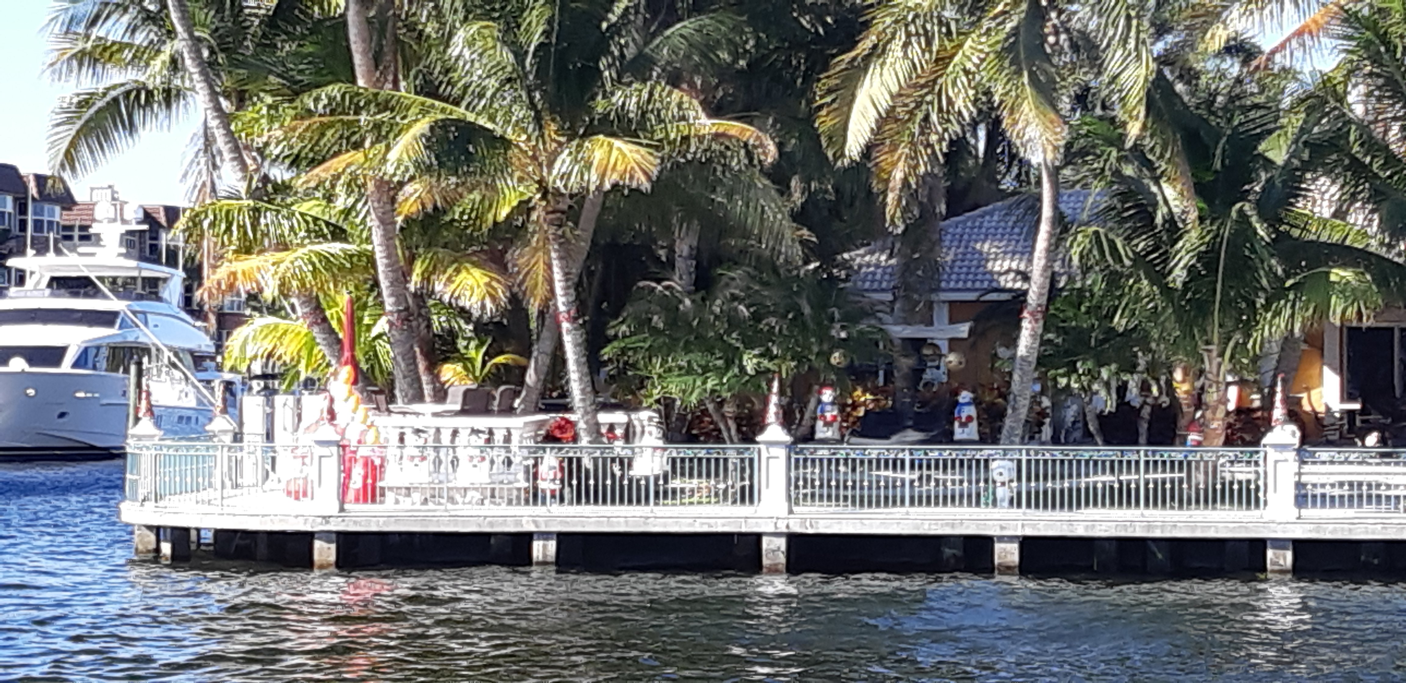 Santa and snowmen as seen from our boat in Florida