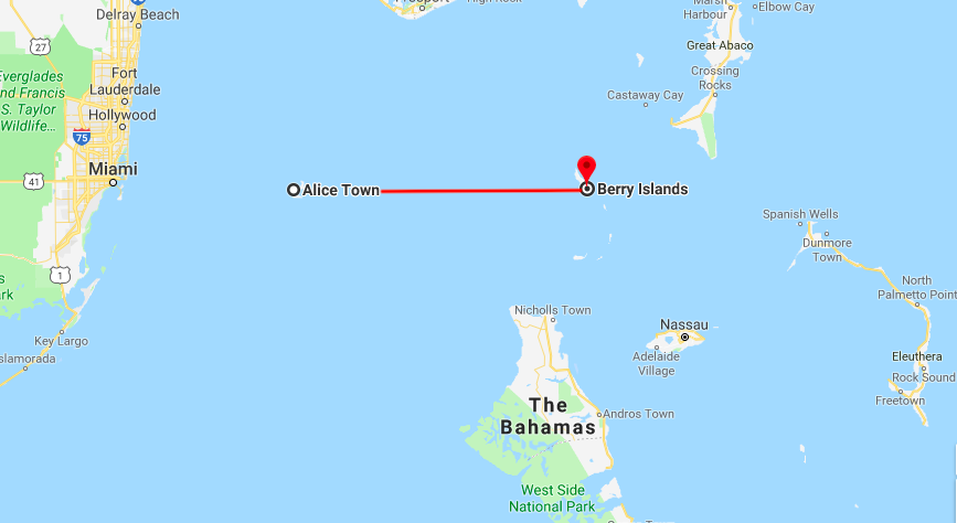 Bimini to Berry Islands Bahamas, map