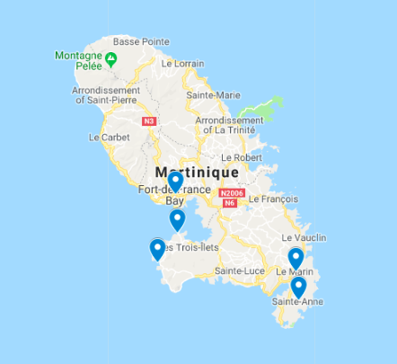 Martinique map with highlights of things to see and do