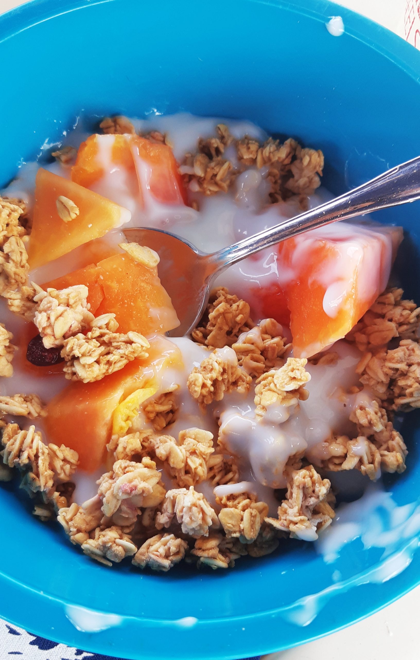 Yogurt, granola, and papaya