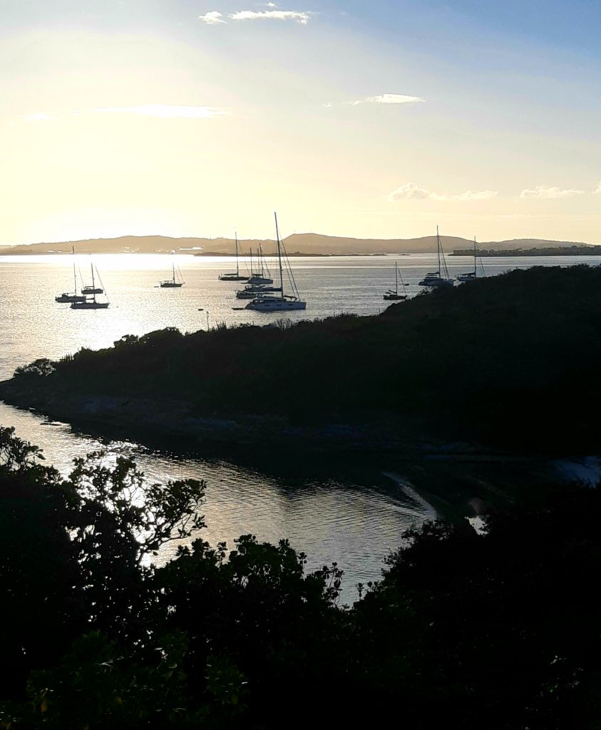 the boats anchored in Great Bird Island, Antigua