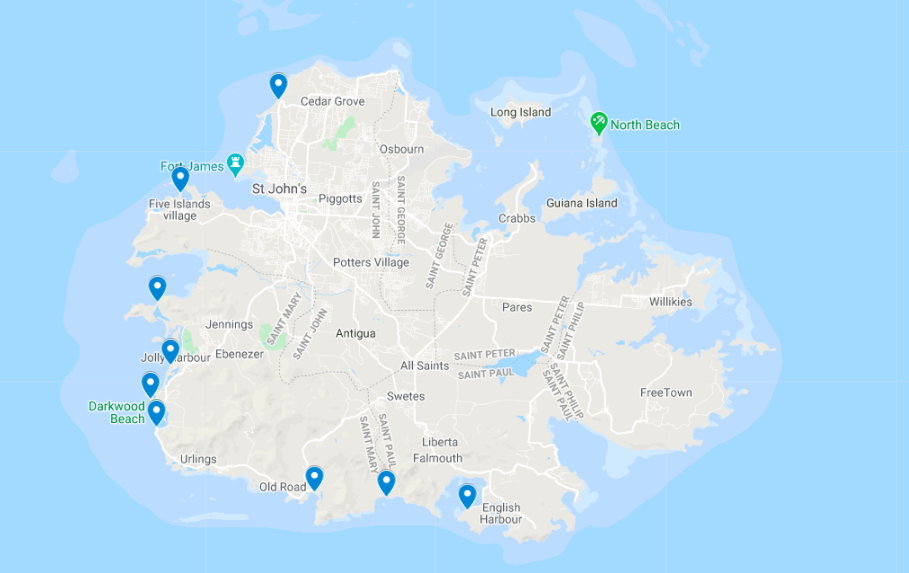 Map of Favorite Antigua Beaches