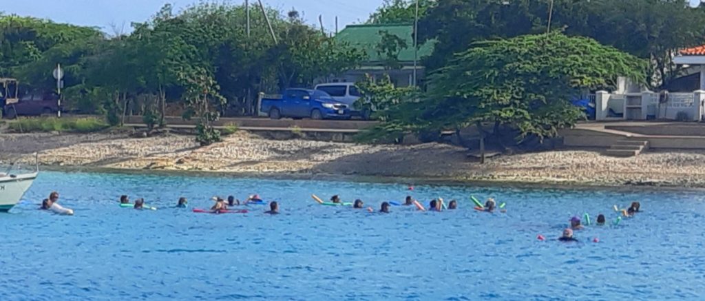 Noodling group exercise on a boat