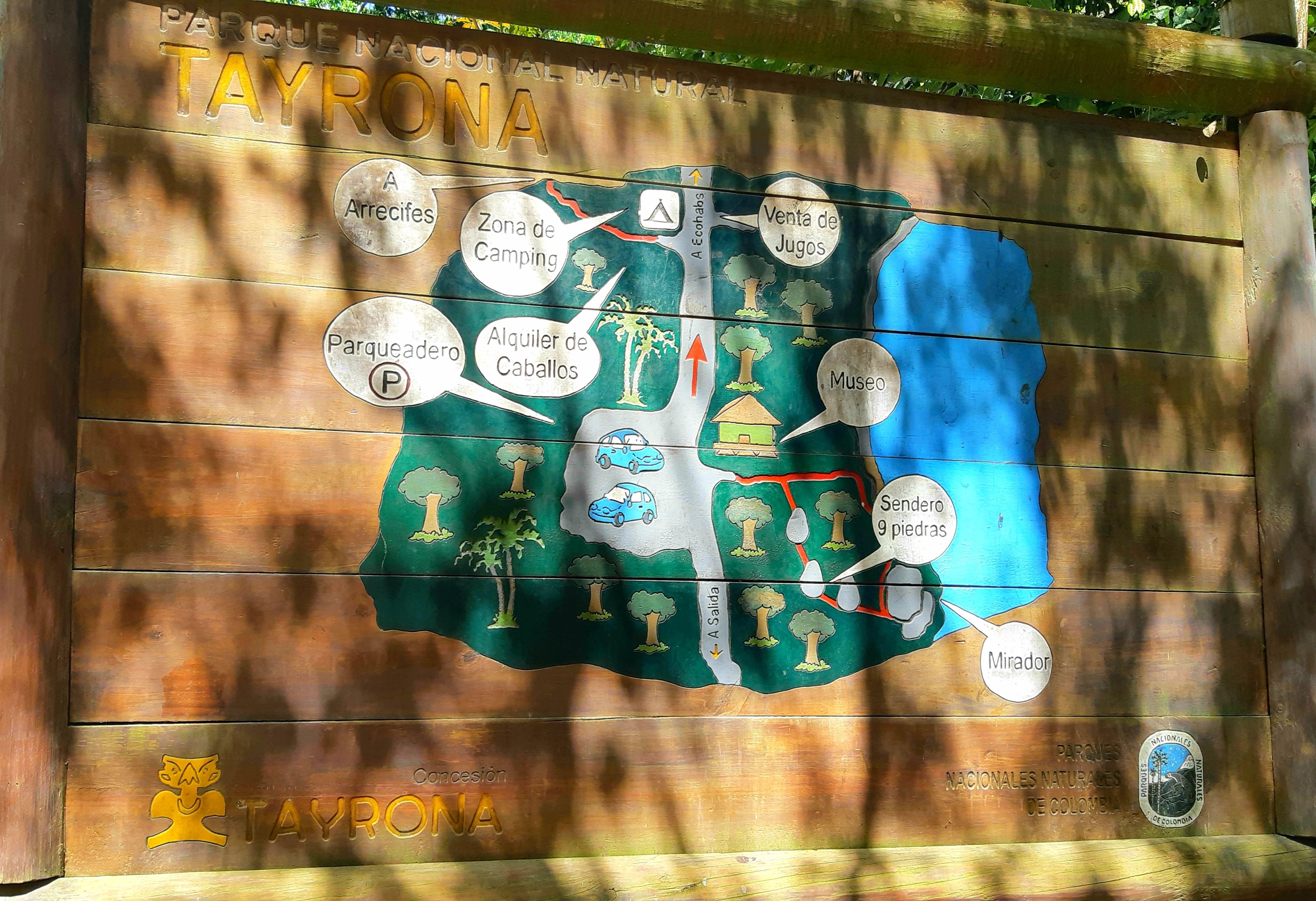 Map in the park Parque Tayrona