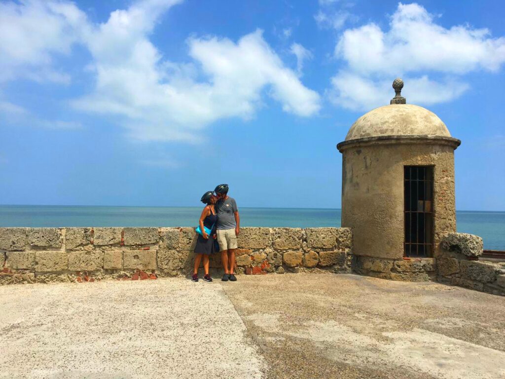 bike tour of Cartagena stop along the wall