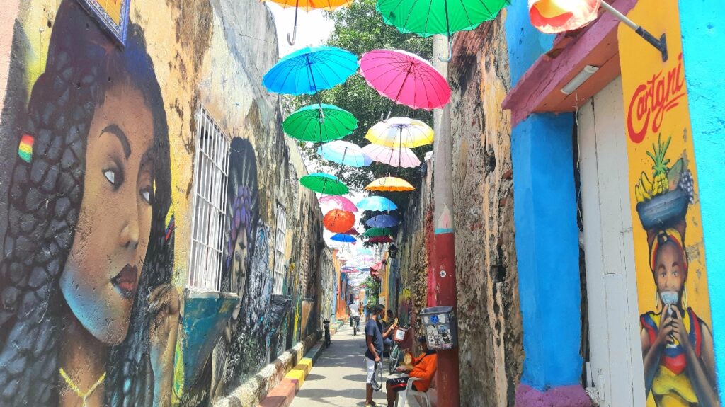 Umbrella street in Getsemani