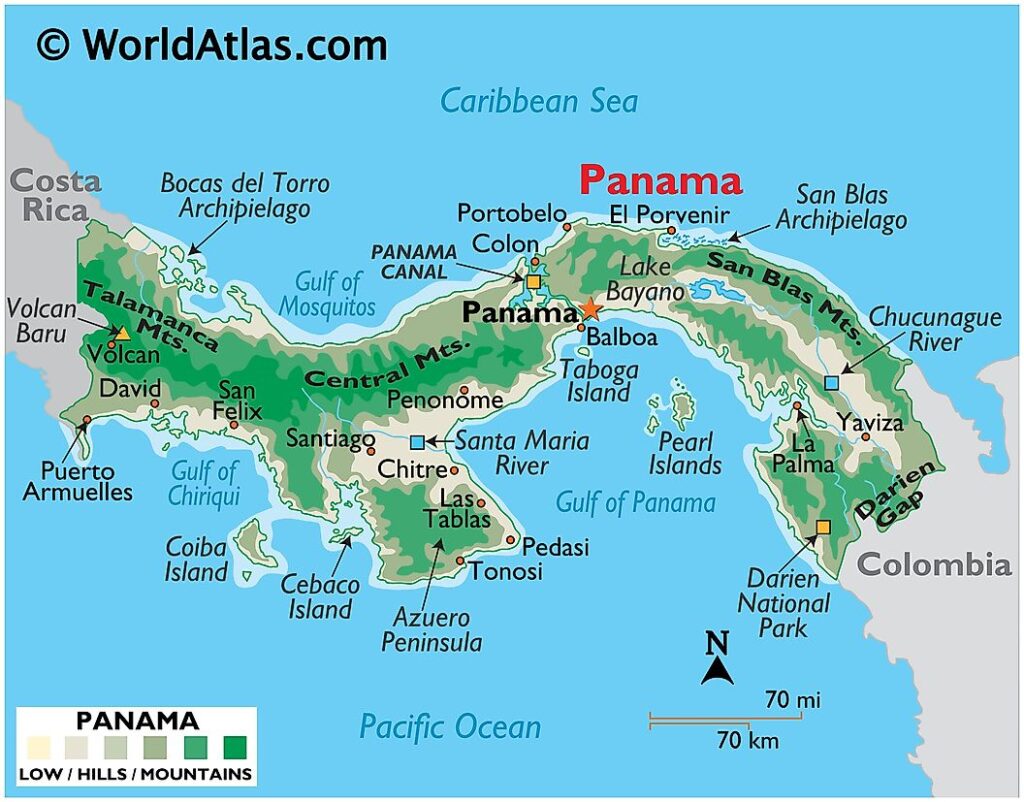 Map of Panama and San Blas archipelago