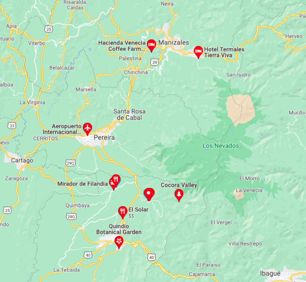 Colombia's Zona cafetera highlights map