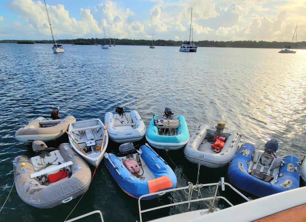 dinghies tied up Bocas del Toro Boat Life