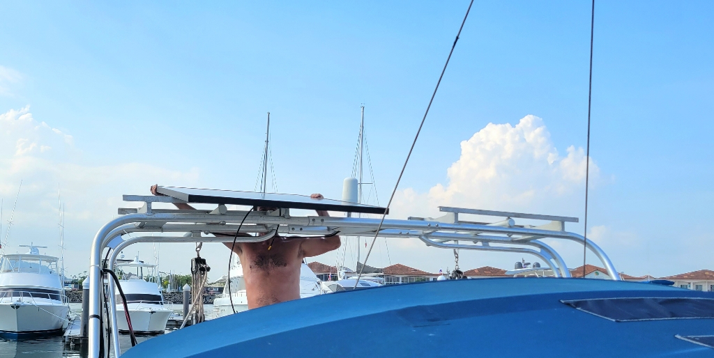 solar panels and set up prepping for our Pacific crossing on our sailboat