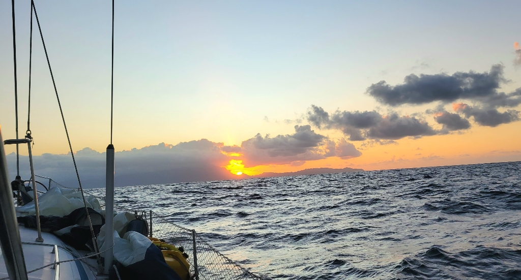 the first sight of land in French Polynesia after 30 days at sea