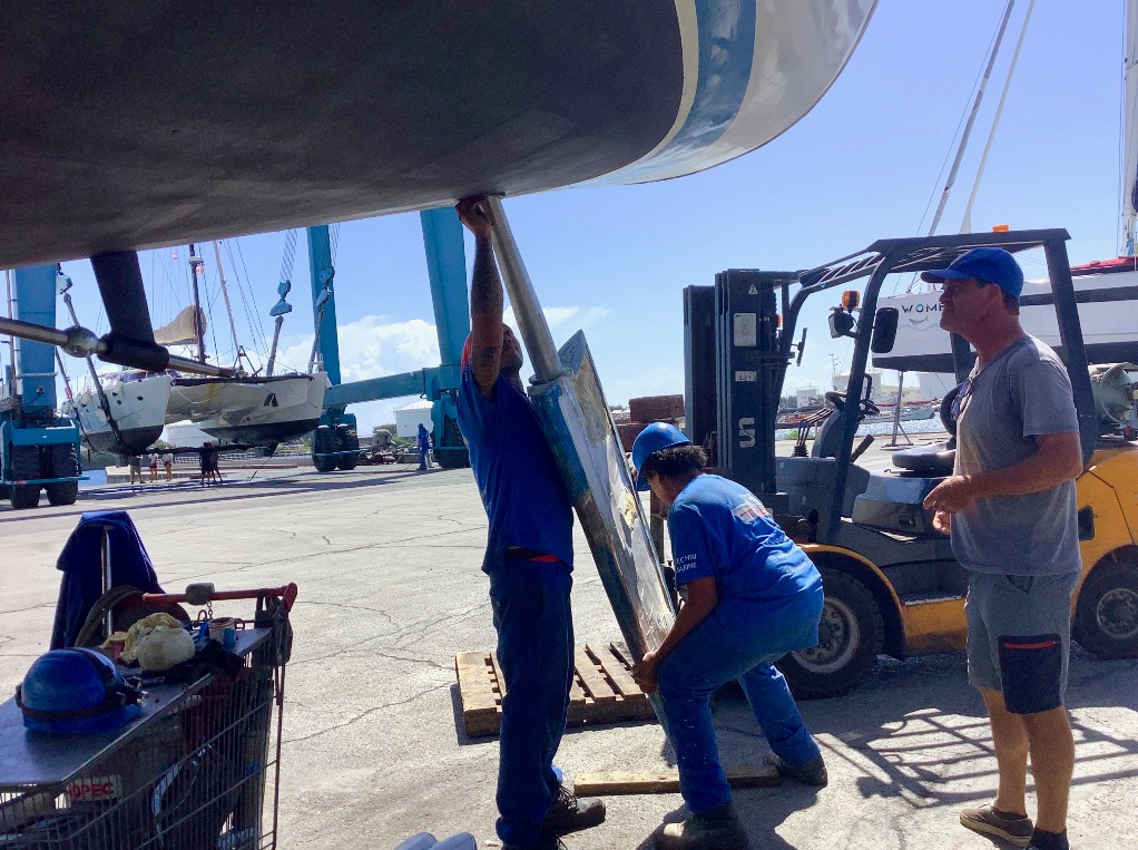 Rudder shaft being fitted