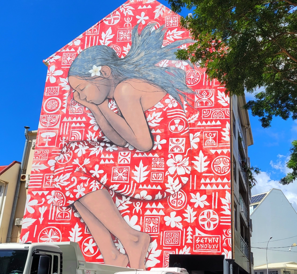 Layered mural in Papeete