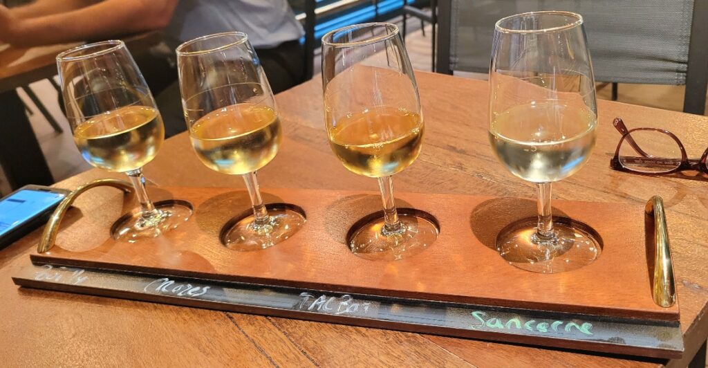 Wine flight at Cafe de la Gare Tahiti