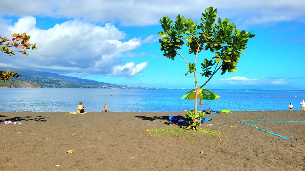 Point Venus Beach, sand, water, sunbathers, volleyball court