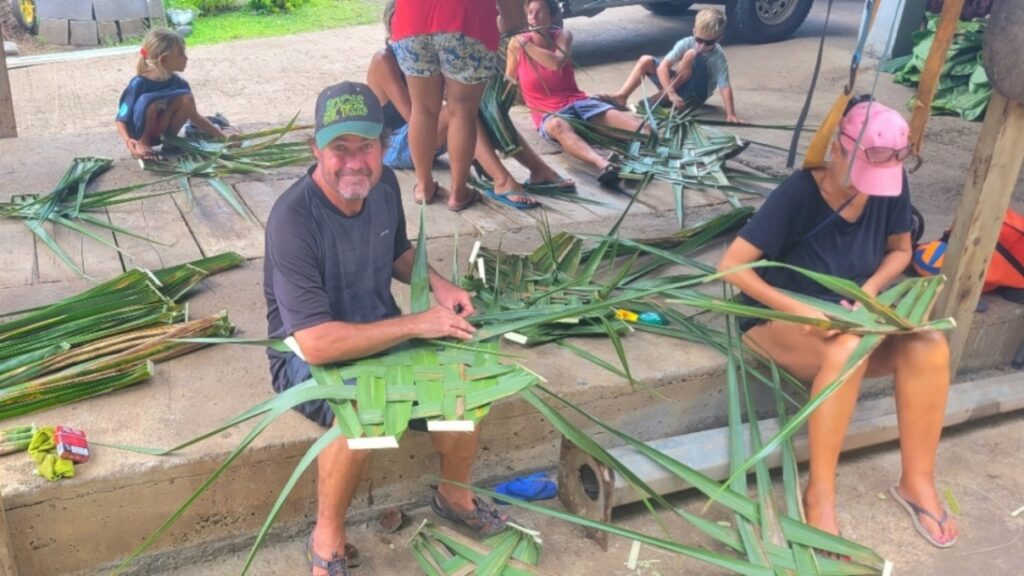 Making baskets in Marquesas, French Polynesia