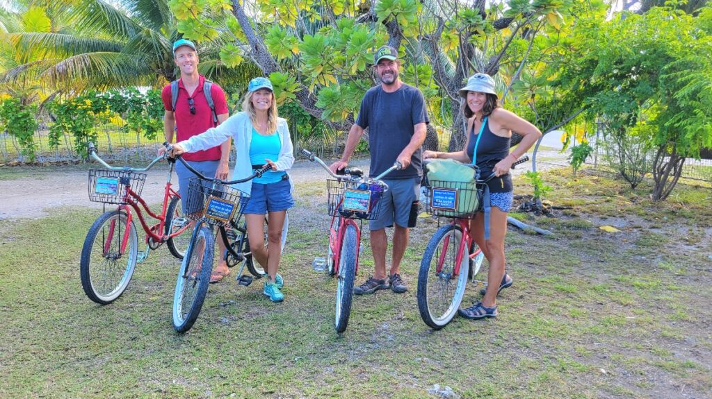 On a break from cycling with friends in Fakarava