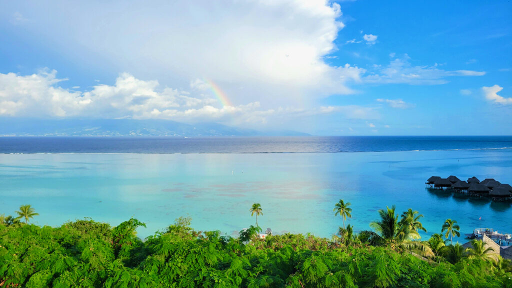 View from Moorea, turquoise sea, rainbow