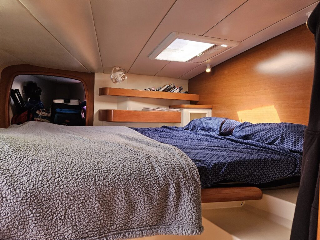 sleeping cabin on a catamaran bed