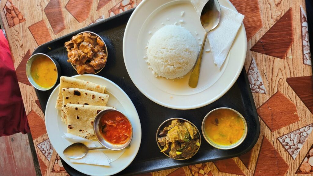 Indian Food plate, curry, rice, roti, Fiji food