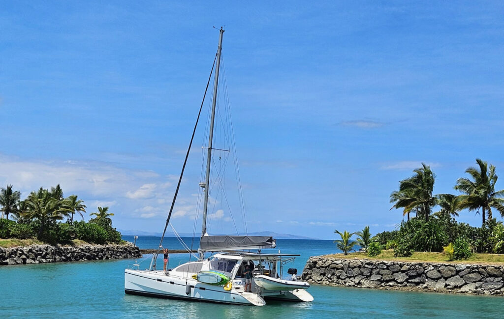 Catamaran on the water, Fiji, living on a sailboat