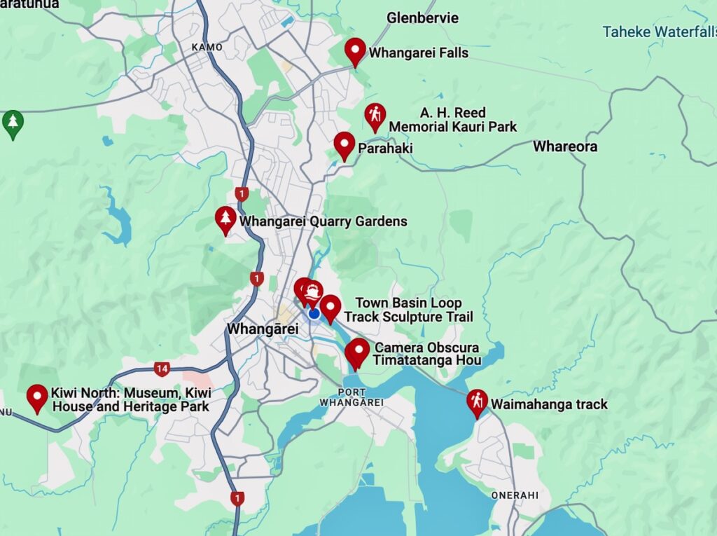 Town Basin and more map in Whangarei