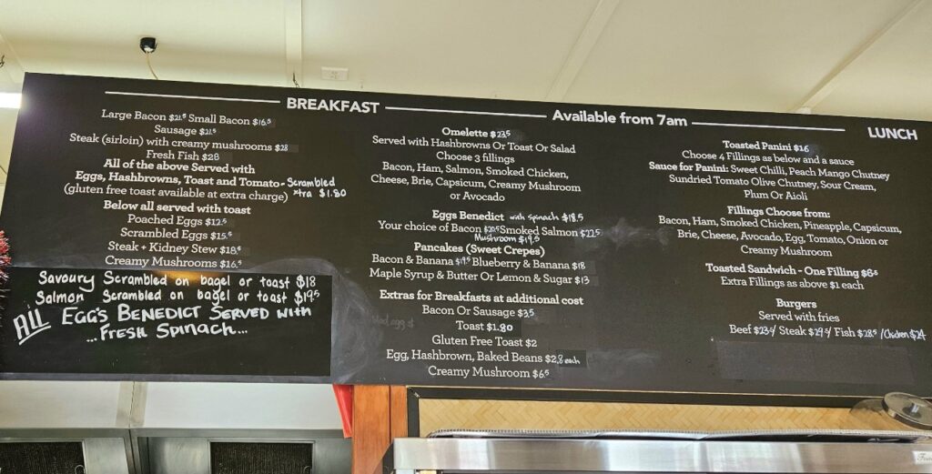 Breakfast Menu at Serenity Cafe Whangarei