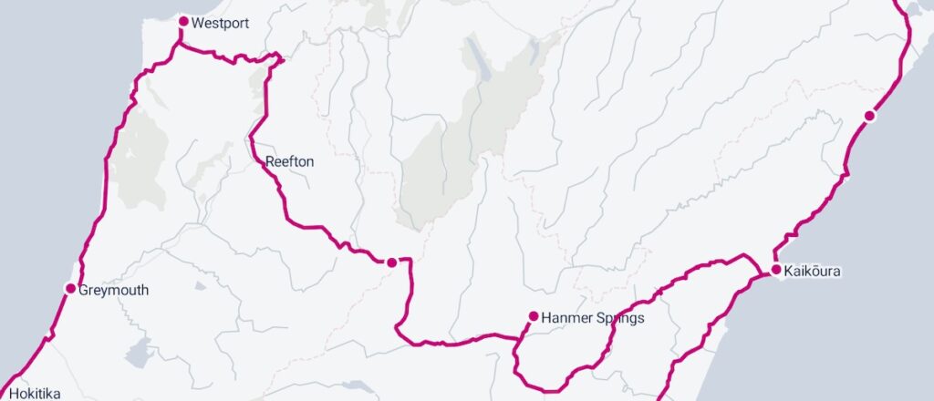 Lewis Pass map Kaikoura west