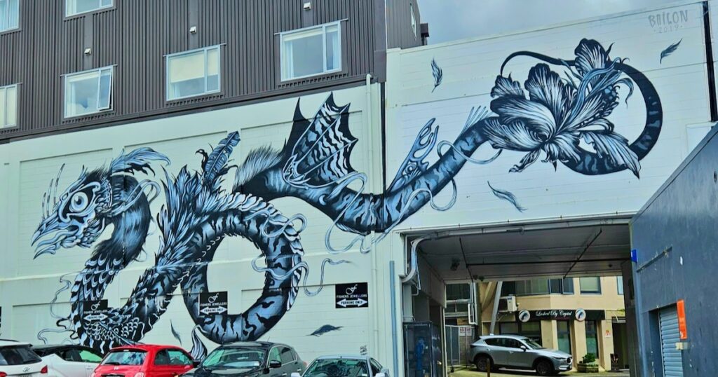 Manaia mythological creature street art