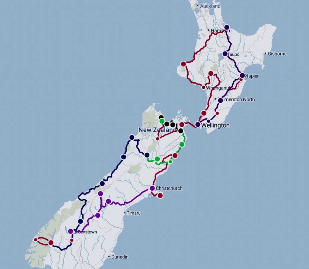 New Zealand road trip route map