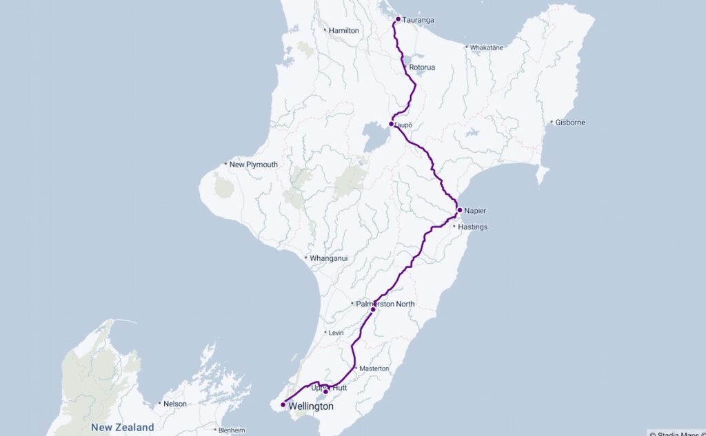 Week one of New Zealand road trip route map