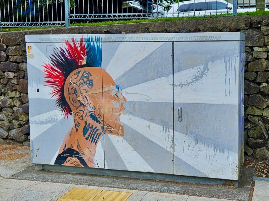 colorful mohawk man, street art