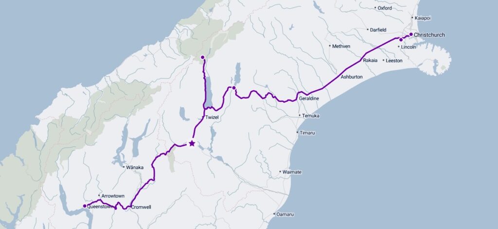 New Zealand road trip map, South Island