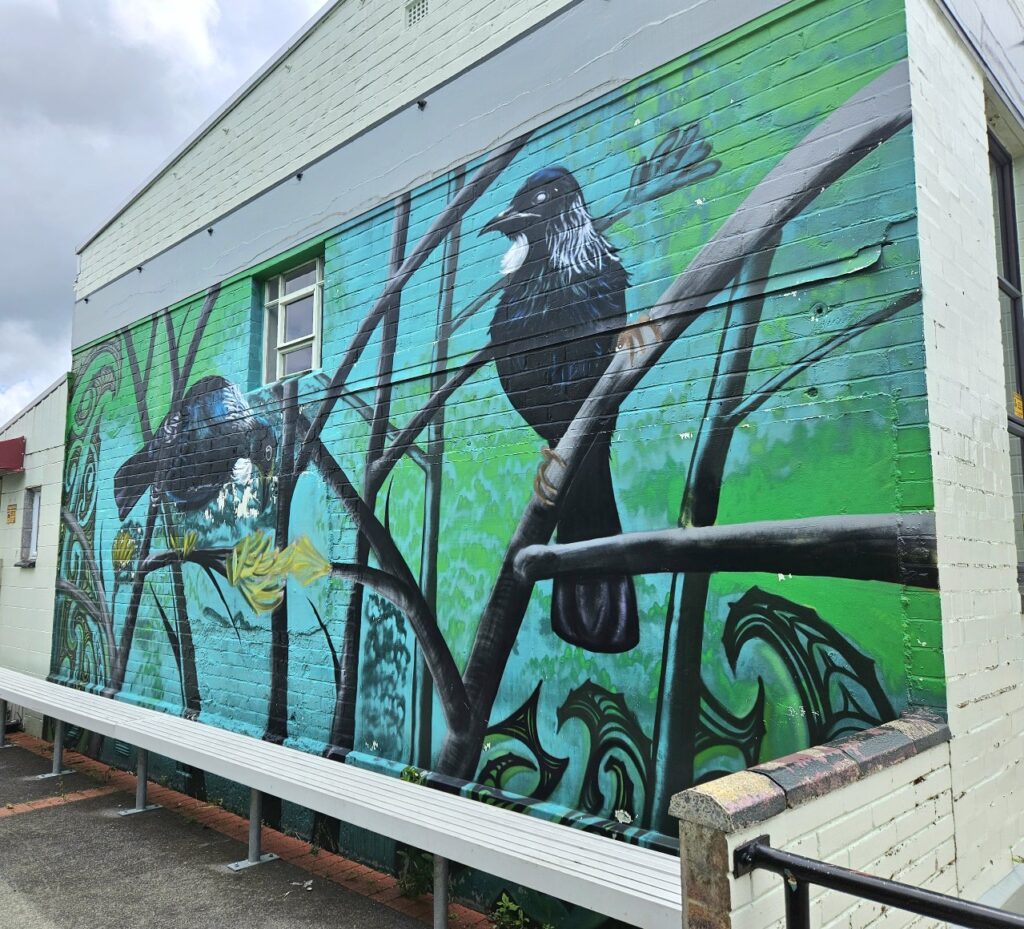 birds, street art in New Zealand's North Island