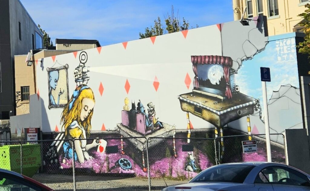 Alice in Wonderland mural in Christchurch