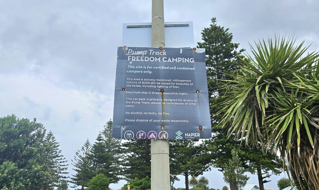 freedom camping sign, Napier, New Zealand