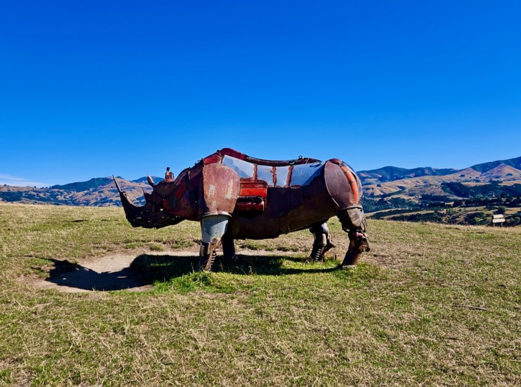 Rhino sculpture, art hike