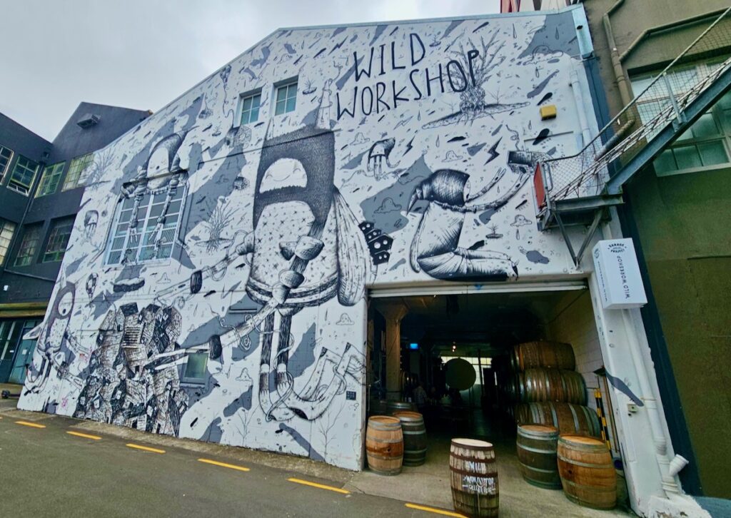 Garage project brewery childlike cartoon mural in Wellington