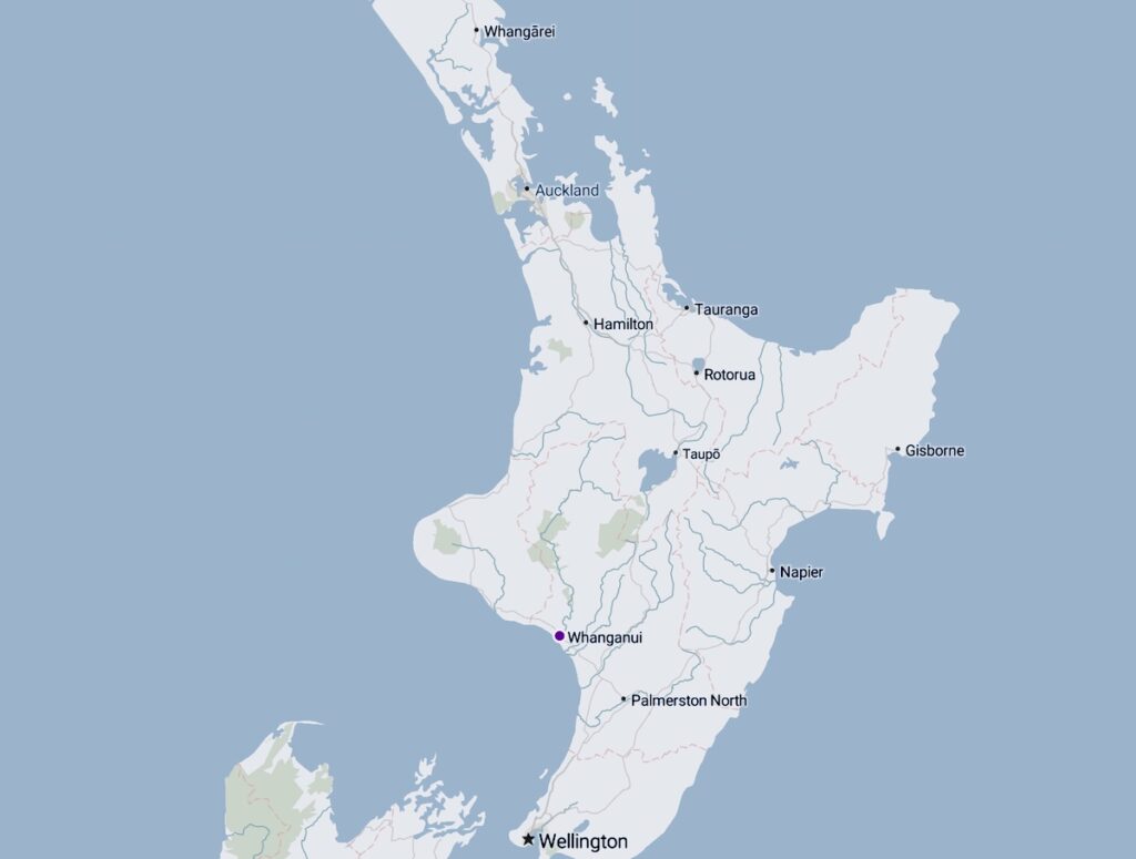 Whanganui map of New Zealand North island