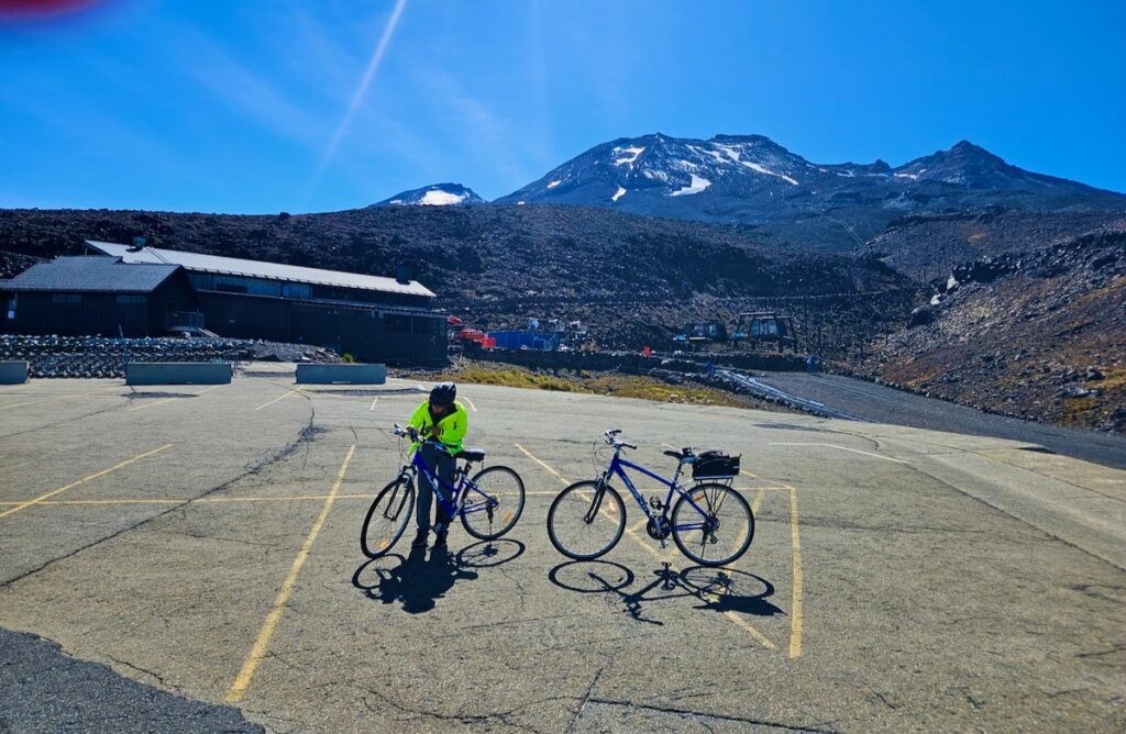 Bikes and mountain backdrop