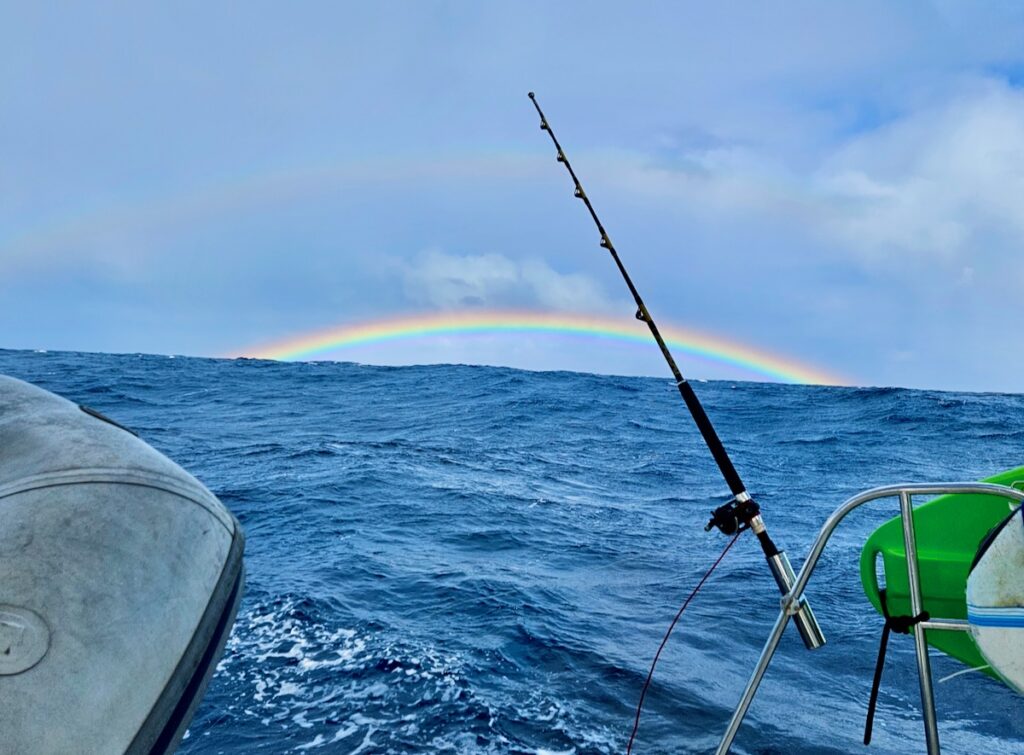 A rainbow on the sail from New Zealand to Australia