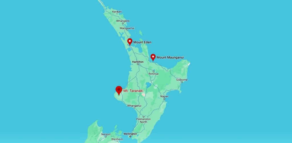 Map of North island volcano hikes