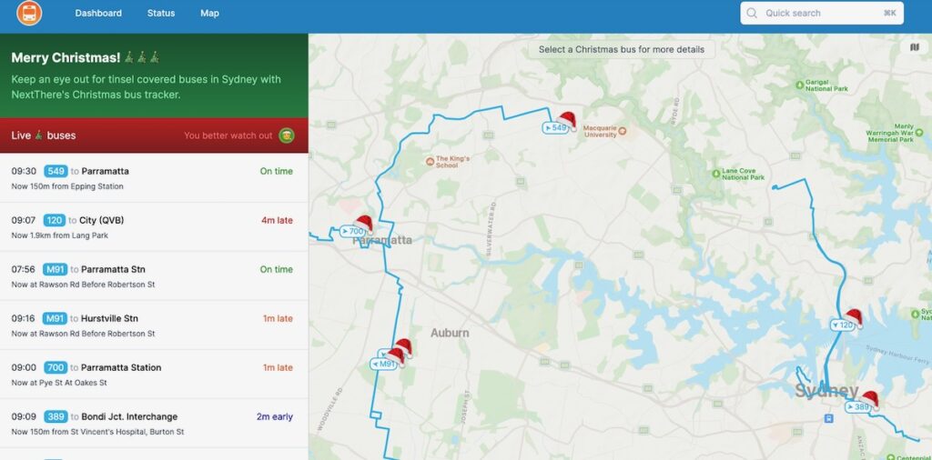 Christmas bus map Sydney