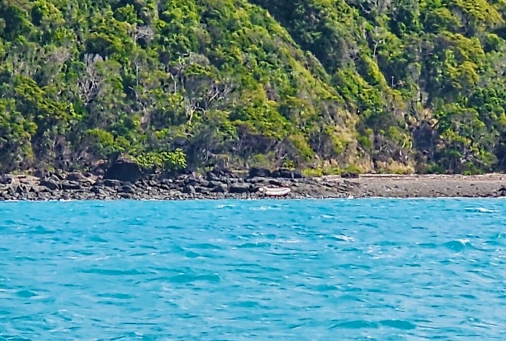 dinghy on the rocks