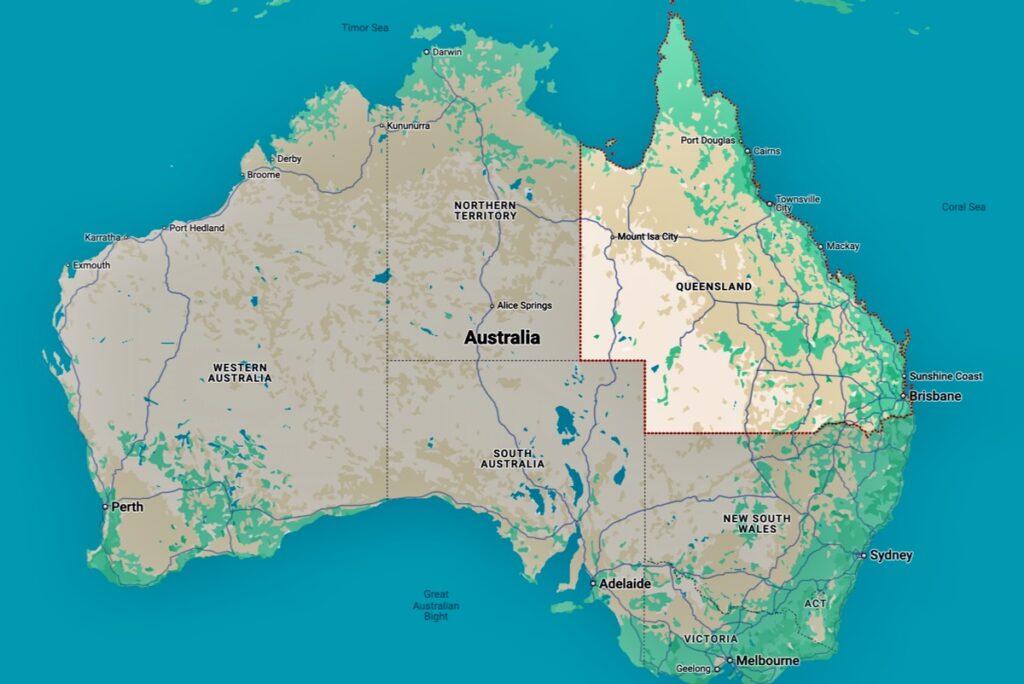 Queensland in Australia map